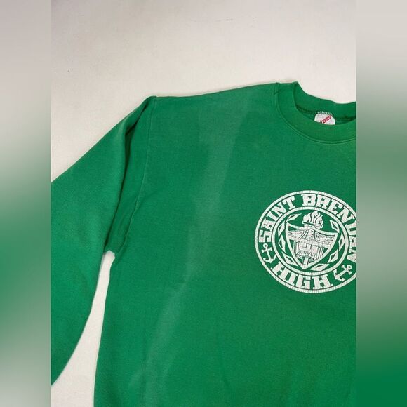 VINTAGE Saint Brendan High Graphic Crewneck Sweatshirt Men Medium Green USA 90s - Picture 2 of 7